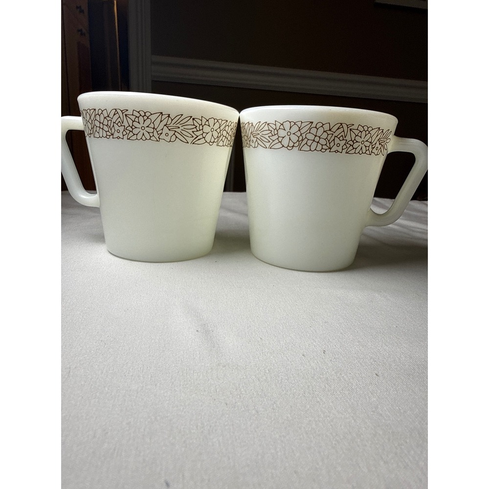 Pyrex Woodland Brown Milk Glass Coffee Mugs 300ml Vintage Set of 2 1410
